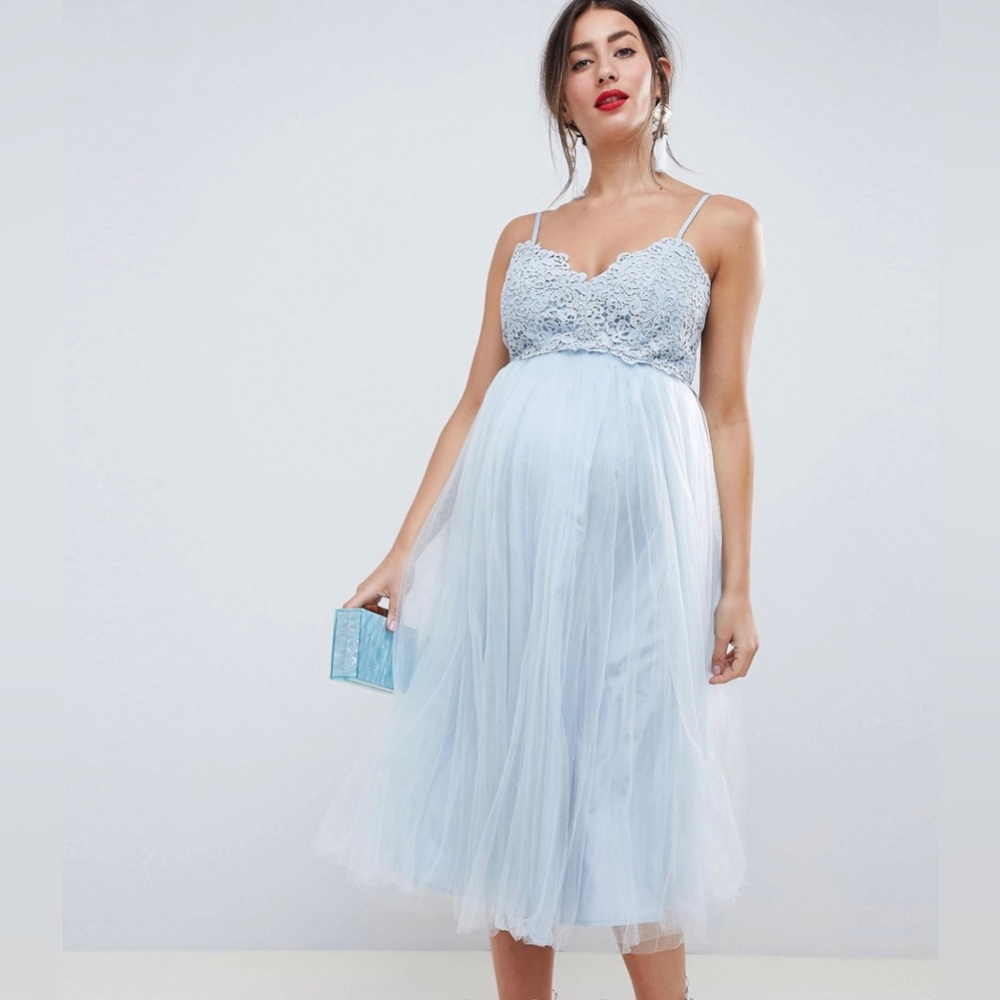 ASOS DESIGN maternity premium lace cami top tulle midi dress